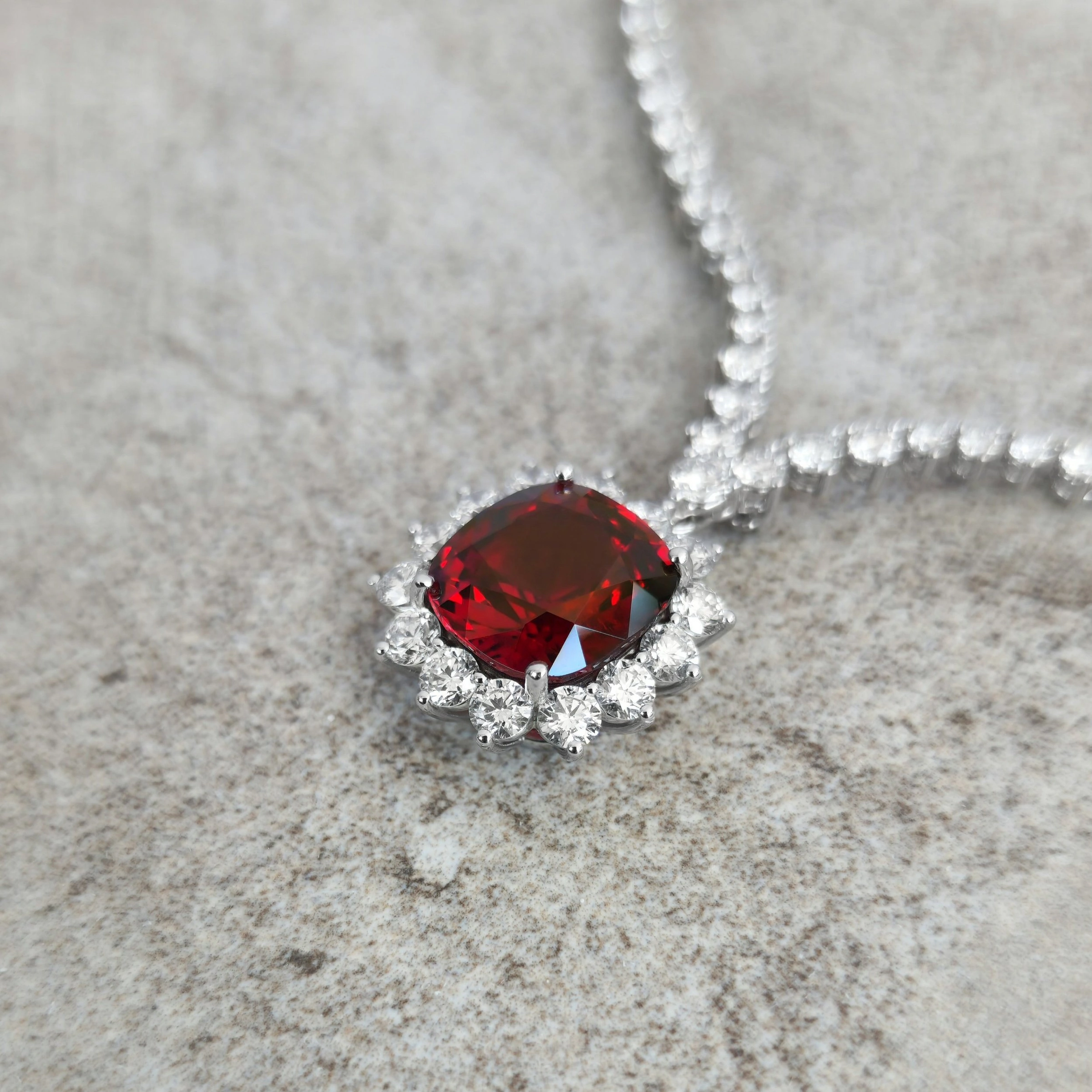 Red Spinel Convertible/ Detachable Pendant with Diamond Halo in 18k White Gold